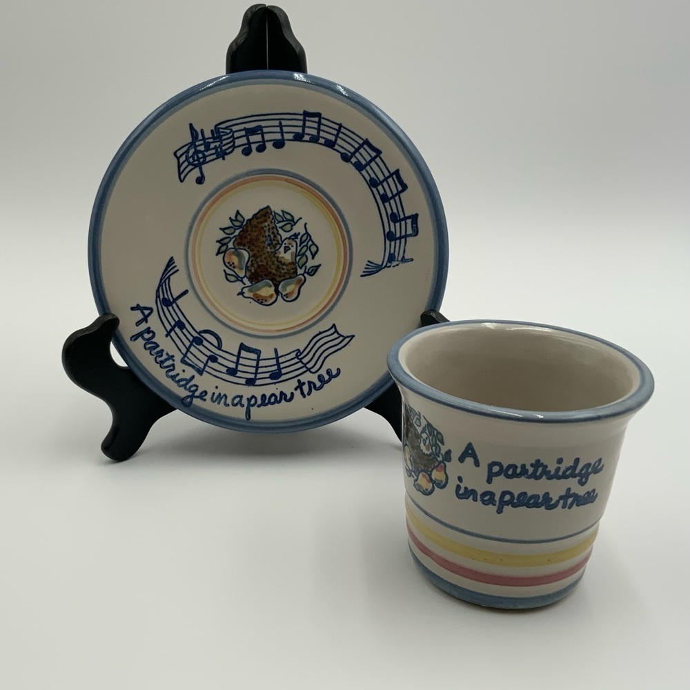 Louisville Pottery A Partridge in a Pear Tree Punch Cup & Saucer